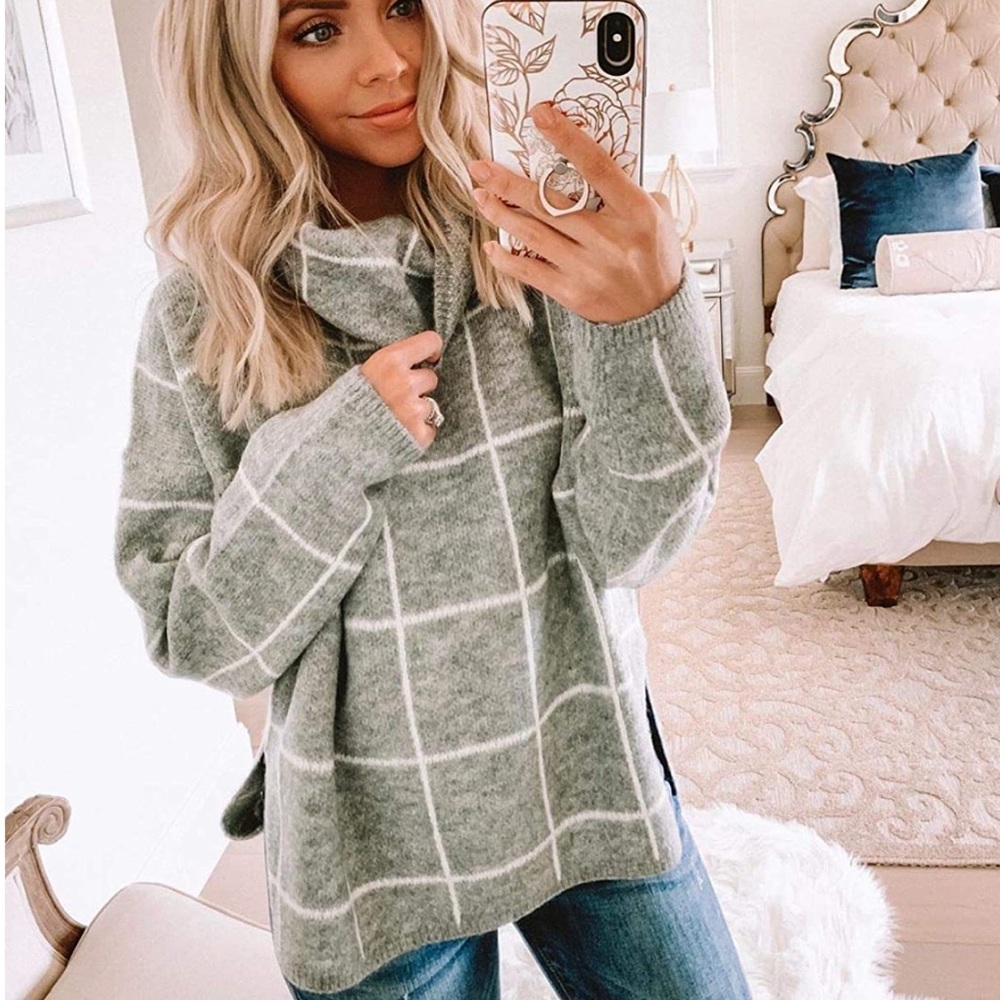 LAST 2 Oversized Plaid Turtleneck Sweater